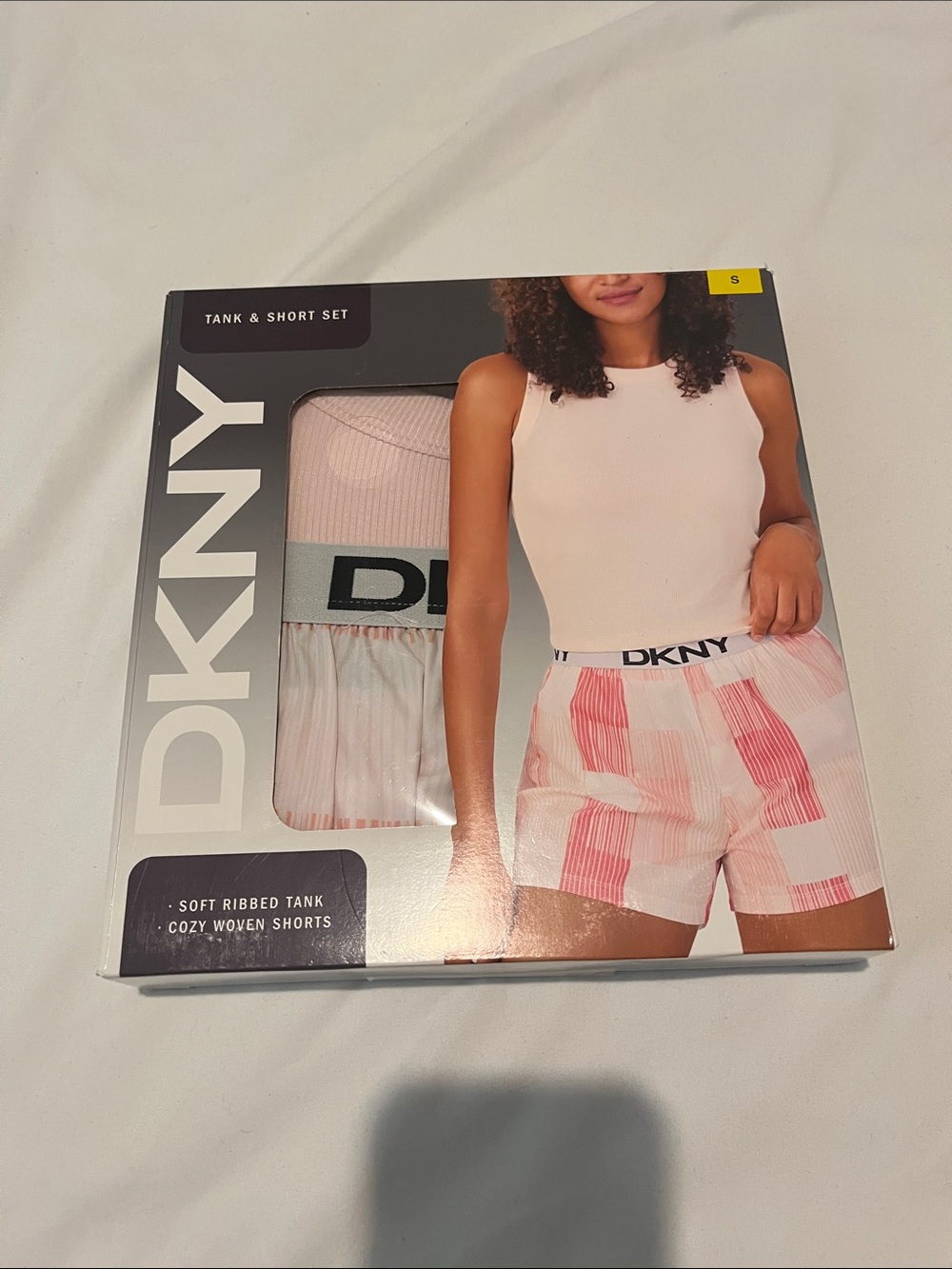 DKNY Pink Ribbed Tank & Pink-Patterned Shorts Set